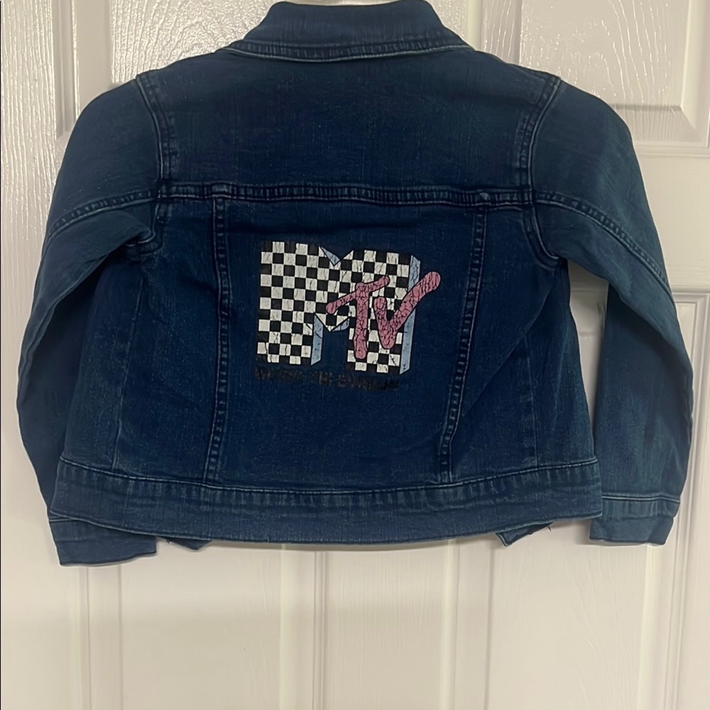 MTV Blue and Pink Jean Jacket with Checkerboard Detail